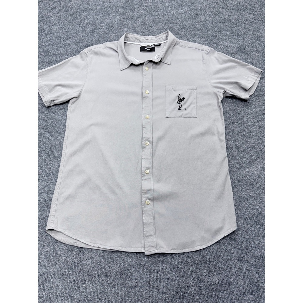 TRUE Golf & Leisure Mens Medium Grey Skeleton Golfer Short Sleeve Button Down